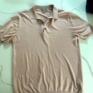 Men’s silk cotton small knit polo shirt soft blush pink